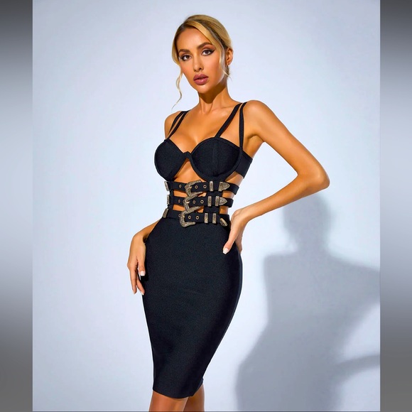 Dresses | House Of Cb Belted Buckle Bandage Dress | Poshmark